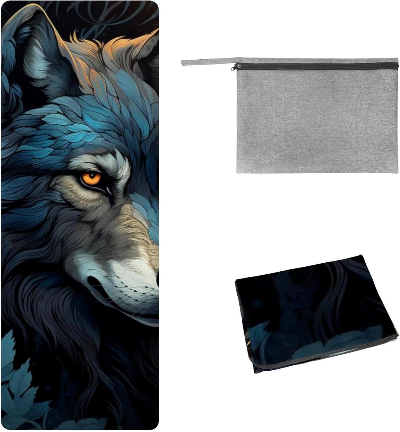 Yoga Towel, Wolf Animal Print Non Slip Sweat Absorbent Hot Yoga Mat Towel for Hot Yoga, Pilates and Fitness - 72.8" x 26.8"