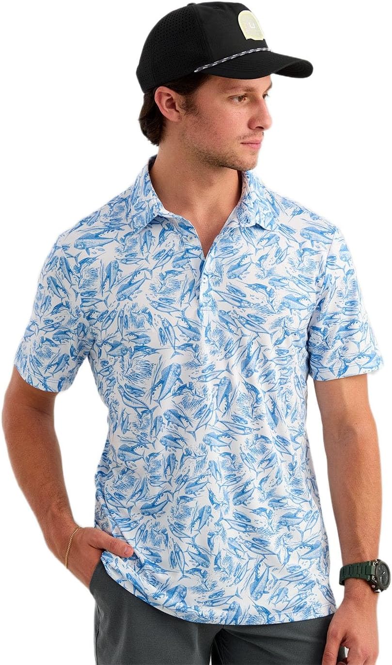 HUK Men's Pursuit Pattern, Performance Short Sleeve Polo Shirt