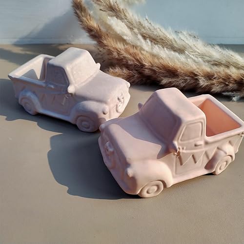 Miniatura 7 de Wehous Moldes de silicona para maceta de camión para hormigón de resina, 3D retro en forma de automóvil, portavelas, contenedor de almacenamiento,