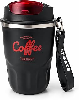Coffee Vacuum Flask，Coffee Travel Mug 12oz Stainless Steel Cup (Black) | LED Temp Display, 316 Stainless Steel, Leak-Proof, 12H Hot/Cold, Portable Handle