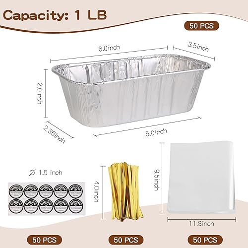Miniatura 4 de Holihome Paquete de 50 moldes desechables de papel de aluminio de 1 libra, moldes pequeños resistentes para hornear, amantes del pan, pasteles y