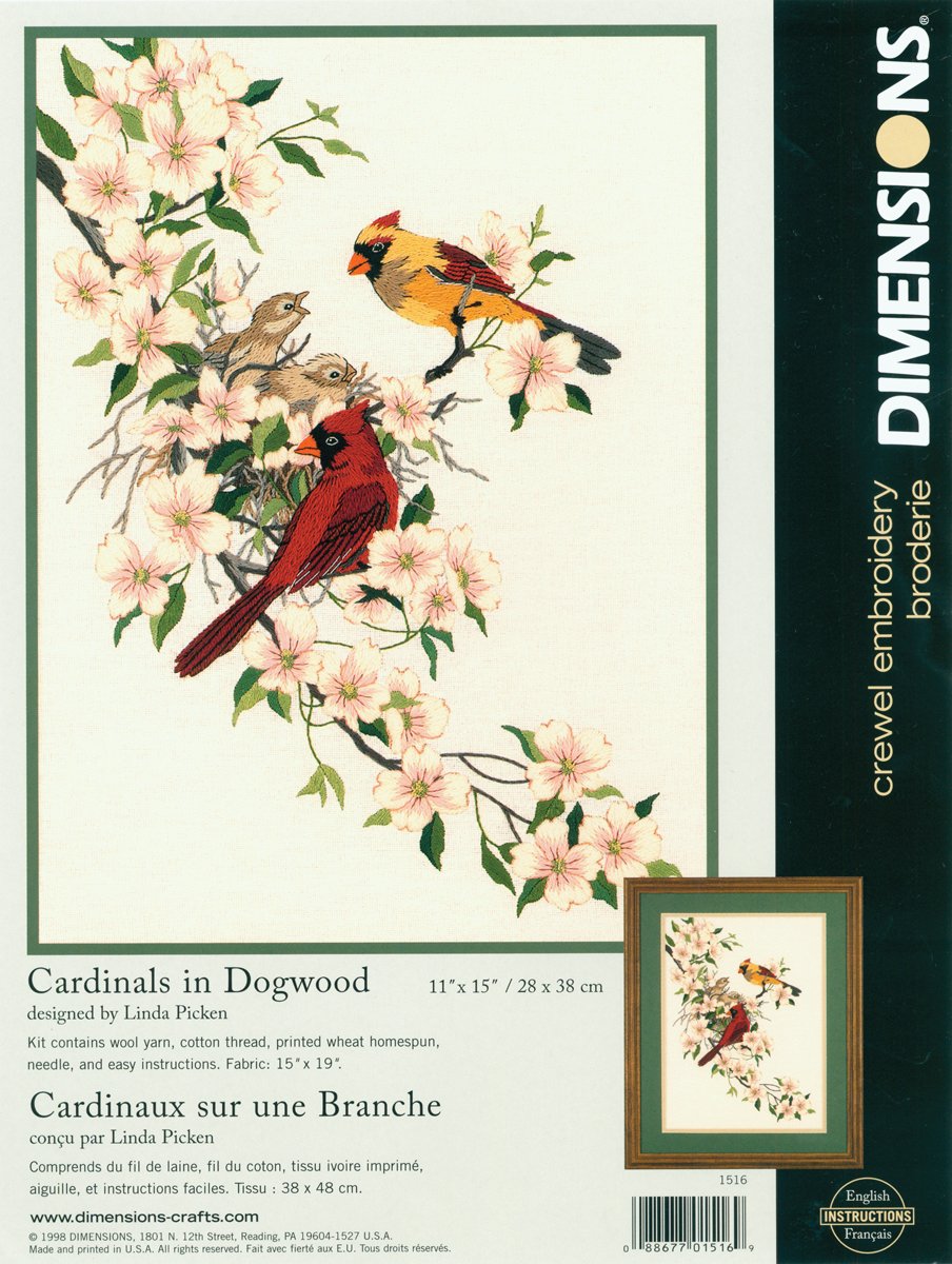 Dimensions stamped satin stitch kit ""Cardinals In Dogwood"", 27x38cm, DIY
