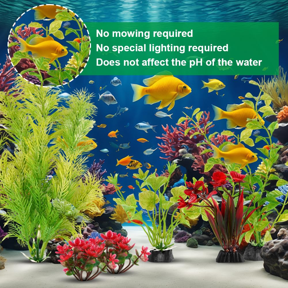 Zyren 11 Pièces Aquarium Decoration Plante, Plante Aquarium, Plantes Artificielles pour Aquarium, Plantes Artificielle Aquarium Deco, Cachette Décoration pour Aquarium Poissons