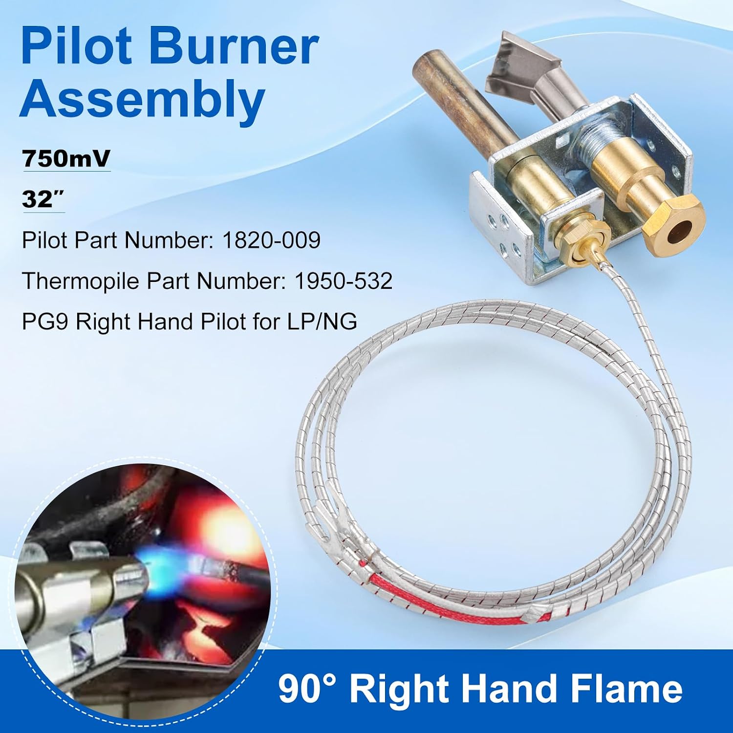 Pilot Burner Assembly Replacement for Robertshaw PG9A42JT 1820-009