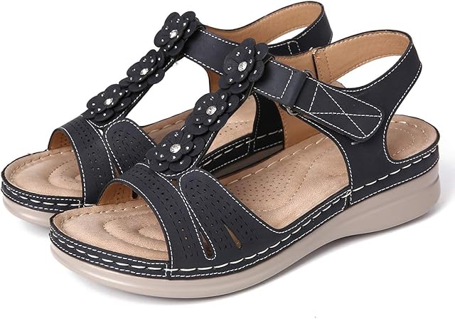 gracosy Women's Wedge Sandals Summer Leather Bohemia Platform Shoes Casual Outdoor Walking Shoes Comfortable Insole Ankle Strap Open Toe Flat Womens Sandals Anti Slip Beach Sandals Wide Fit Slingback