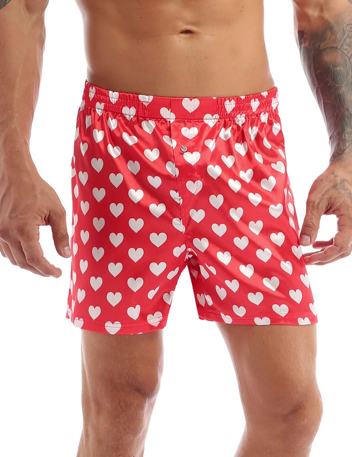 Men's Heart Print Boxer Shorts Sports Briefs Short Pants Christmas Underwear Bottoms