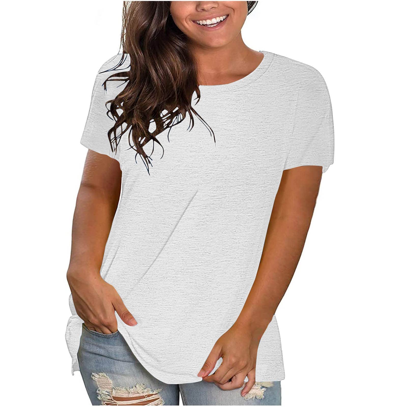 KOG Damen Shirts Elegante Einfarbige Oberteile Lässig Baumwolle Hemd Tee T-Shirt Oversize Einfarbig Shirt Frauen Rundhals Große Größen Longbluse Weiß XXL
