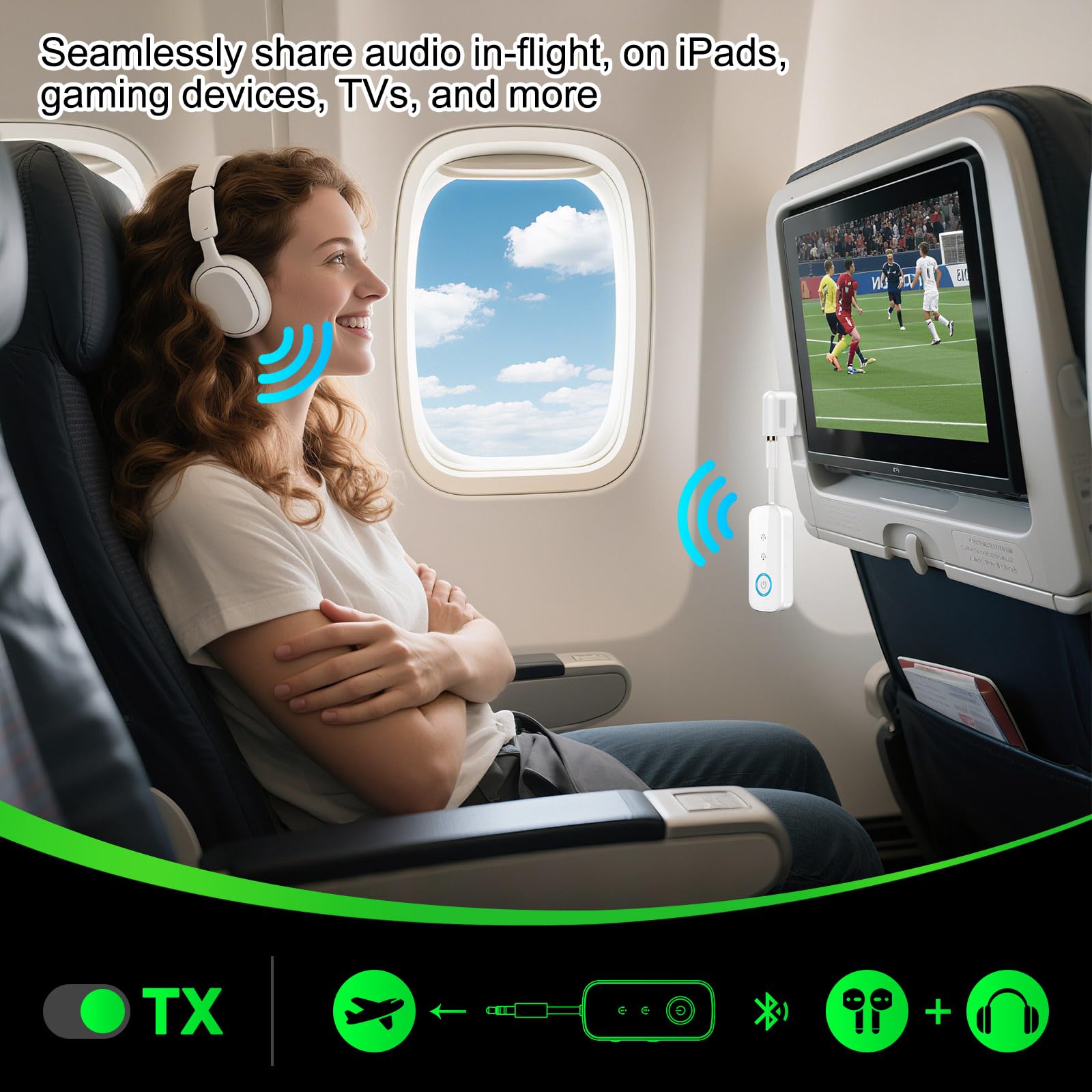 Receptor transmisor Bluetooth 5.4 2 en 1, adaptador de audio de avión, transmisor inalámbrico para TV, PC, gimnasio, interruptor, soporta hasta 2 AirPods, auriculares, receptor Bluetooth para coche y