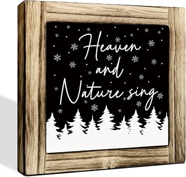 Farmhouse Christmas Decor, Heaven and Nature Sing Sign, Christmas Tree Wood Signs, Snowflakes Winter Decors, Decorative Wooden Table Sign, Home Office Decoration for Xmas Holiday