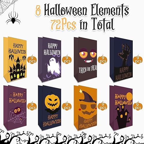 Miniatura 8 de M-sorflly Bolsas de regalo de Halloween, 70 bolsas de regalo de Halloween, de papel, truco o trato para niños y 70 bolsas de regalo de calcomanías