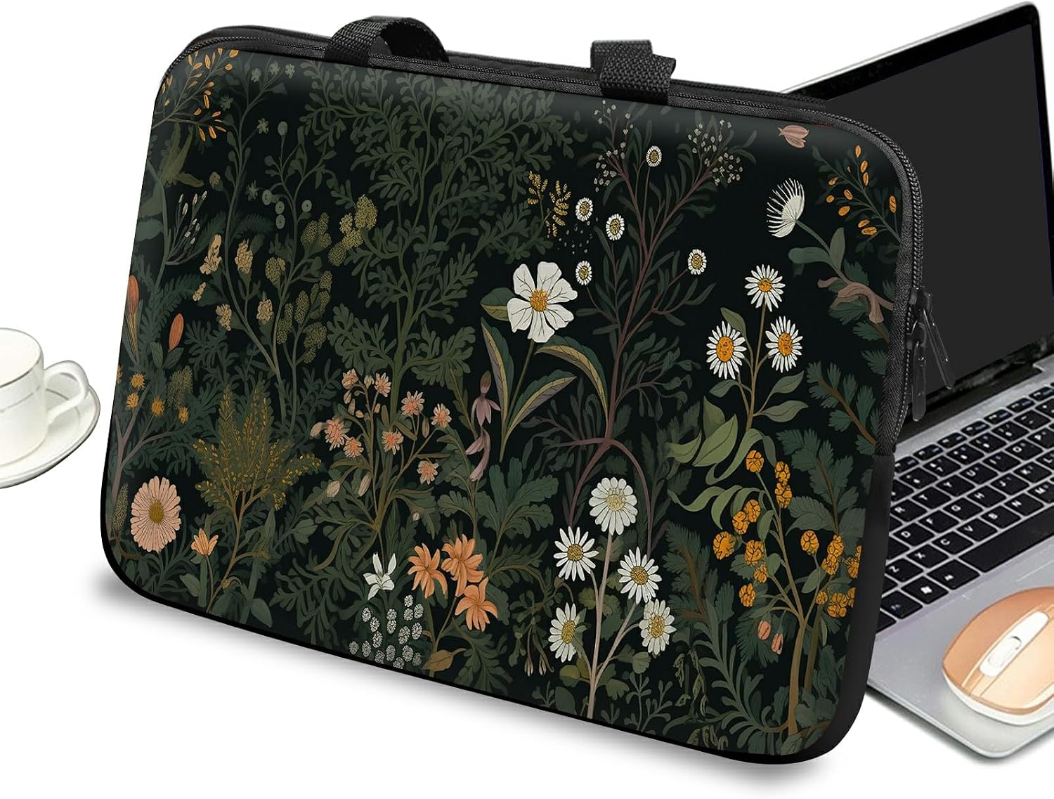 Universal Laptop Case Sleeve 10 inch with Handle and Zipper, Kids Tablet Carrying Case Messenger Bag Portable Tote Bag for 7-10 inch iPad/Notebook/eBook/Readers, Retro Flower