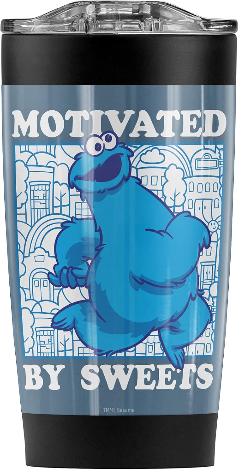 Sesame Street Cookie Monster Motivated Stainless Steel Tumbler 20 oz Coffee Travel Mug/Cup, Vacuum Insulated & Double Wall with Leakproof Sliding Lid | Great for Hot Drinks and Cold Beverages