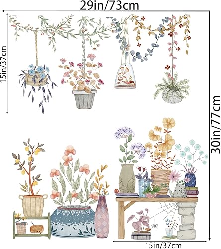 Miniatura 6 de Calcomanías de pared extraíbles para colgar en macetas, calcomanías de pared de plantas coloridas, calcomanías de pared con colgante floral de