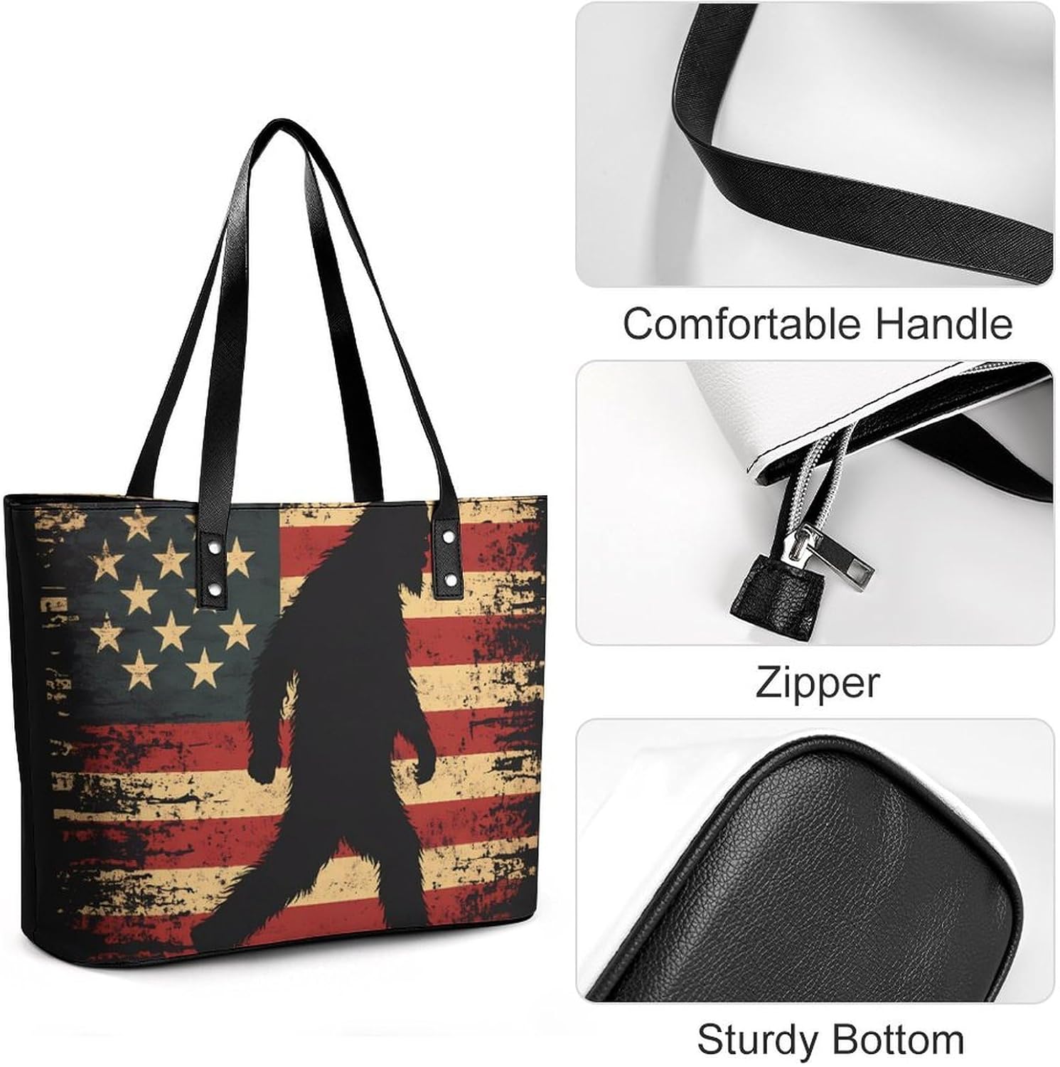 Bigfoot U.S.A. Flag Women's Satchel Handbags Tote Shoulder Bag Purses for Travel Shopping Work