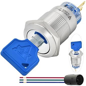 UL Listed 2 Position Rotary Key Switch, 304Stainless Steel ONOff Latching Keylock Switch, 5A 5V250V, Keys Removable Only at Middle Off, 19mm 1NO 1NC