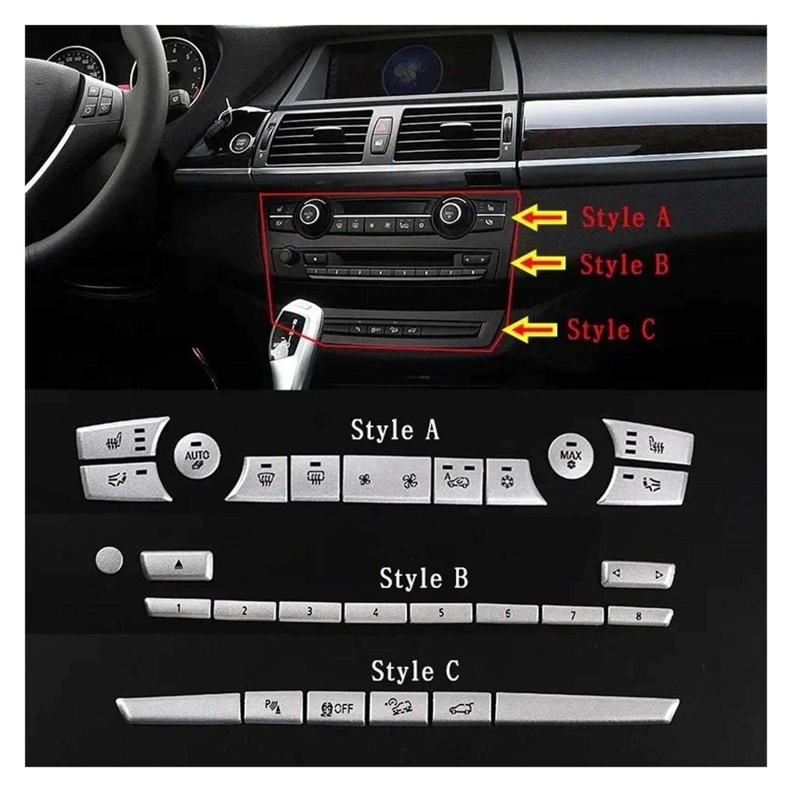 Per BMW Per X5 Per E70 Per X6 Per E71 08-13 Argento Auto Assistenza Alla Guida CD Digitale Aria Condizionata Pulsante Copertura Modanatura Decorazione Interno Auto