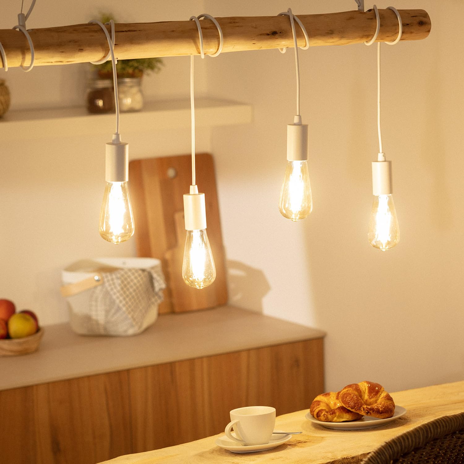 LEDKIA Lámpara Colgante Metal y Madera Yagis Blanco | CasquilloE27