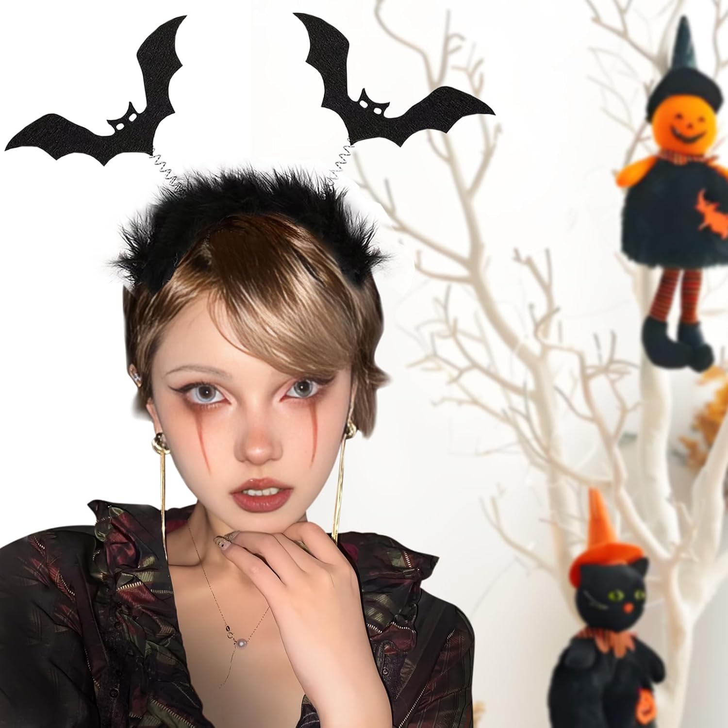 Ghost BOO Knife Bat Headband Halloween Black Wing Hat Accessories Ears Hair Bands Costume for Women (BAT Headband) - Image 5