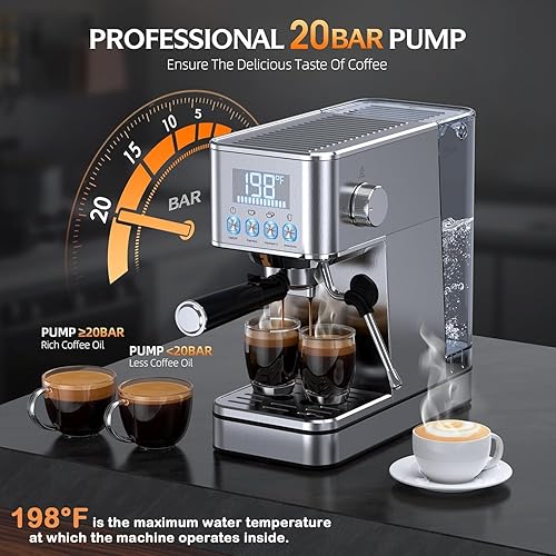 Miniatura 2 de Máquina de café expreso, máquina compacta de café expreso inoxidable de 20 bares, con espumador de leche, tanque de agua extraíble de 57.5 onzas,