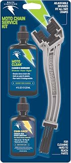 White Lightning Moto Chain Service Kit Motorcycle Chain Cleaner and Lubricant Set with Degreaser, Ceramic Wax Lube and Grunge Brush for Motorcycle, ATV and Dirt Bike Maintenance
