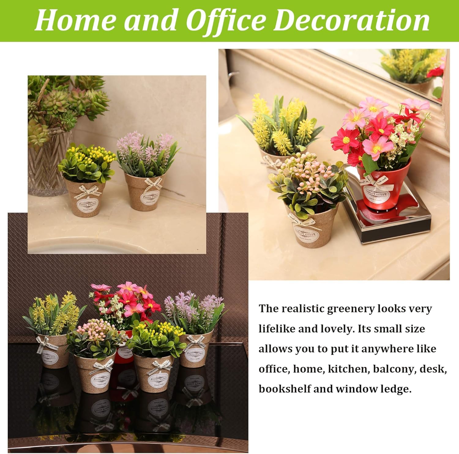 Yorkmills Set of 6 Potted Artificial Flowers Fake Flowers with Vase Faux Flowers in Pot - Image 4