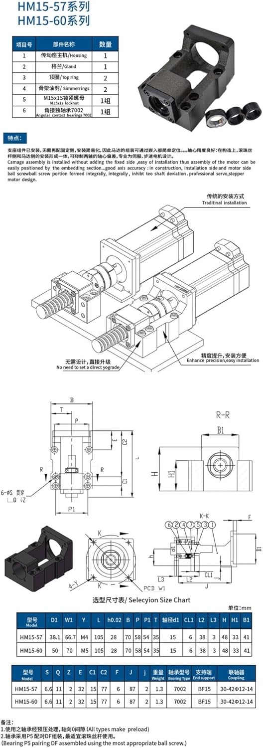 HEXEH Metal Motor Seat/Mount/Bracket C7 C5 for Name 23 24 Stepper Motor/servo Motor and SFU1605/1610/1604 Ball Screw (Color : 10-57 for name23, Size : C5)