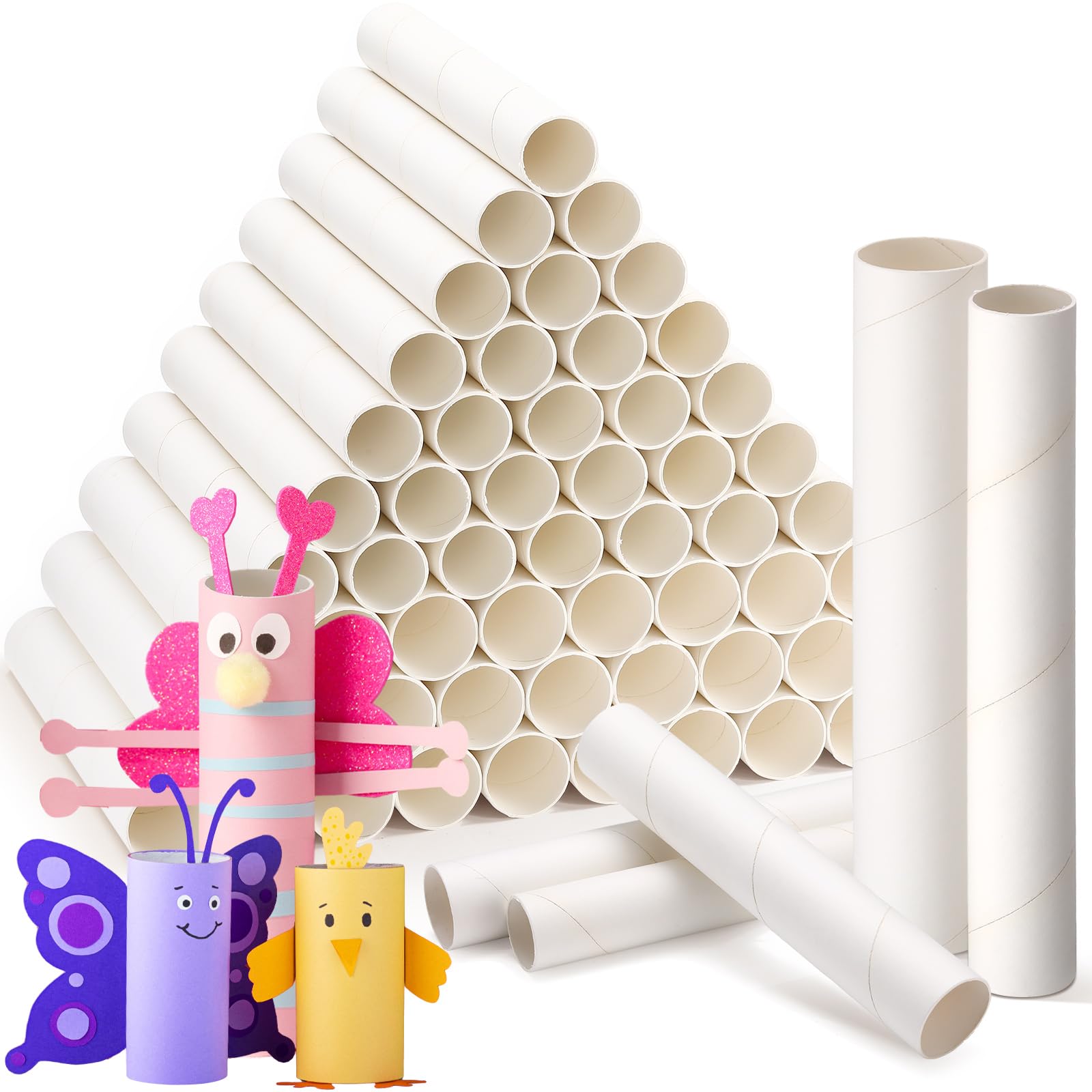 MotiMind 60 Pcs Cardboard Tubes for Craft 2 Size Empty Paper Towel Rolls Cardboard Toilet Paper Tubes Bulk for Classroom DIY Projects (White,1.4 x 10 Inch, 1.6 x 10 Inch)