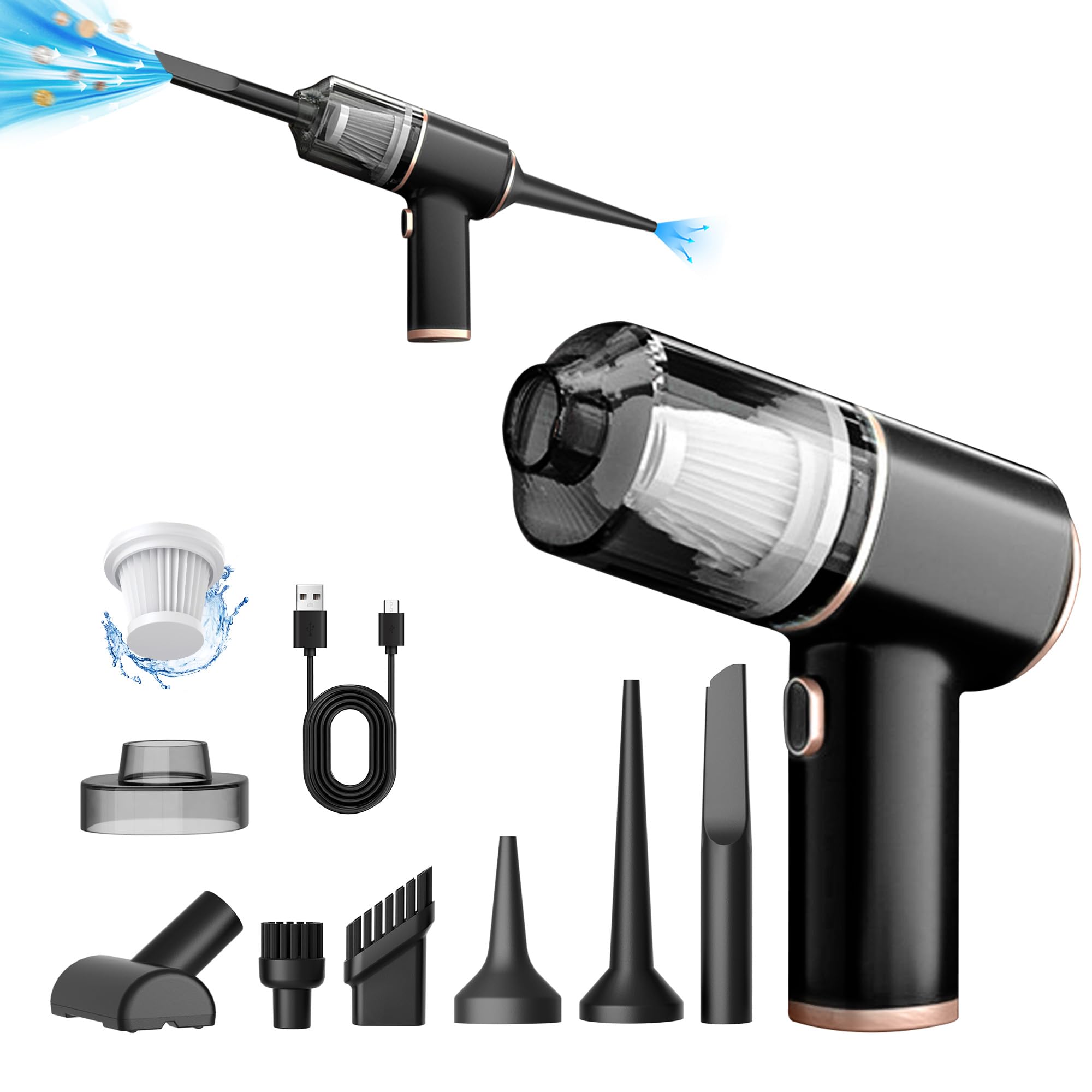 Lightweight Cordless Handheld Vacuum Cleaner with 10000Pa Suction Power and HEPA Filter - Black