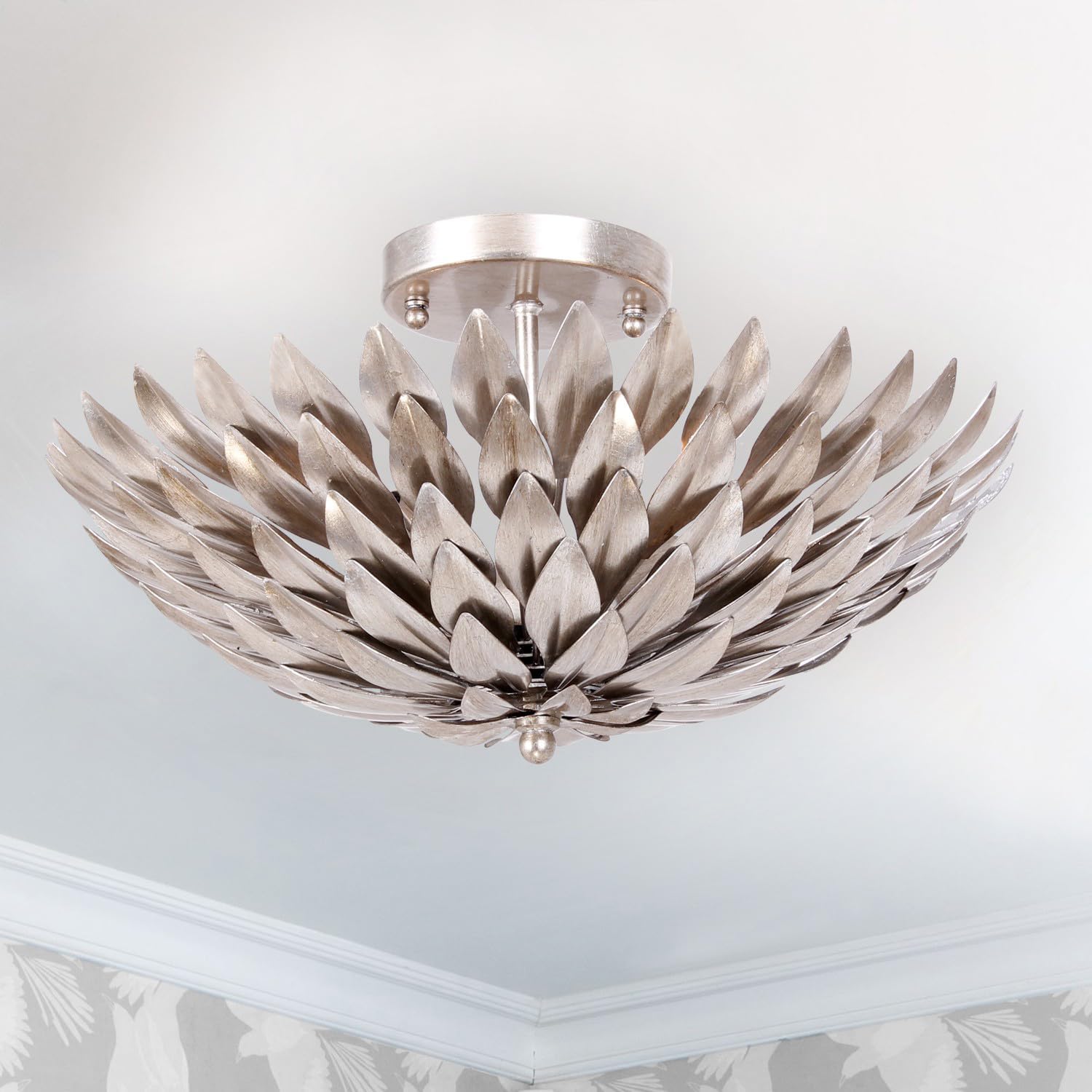 Crystorama Broche 4 Light Antique Silver Semi Flush Mount