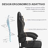 PZDO Sedia Gaming Ergonomica Sedia da Ufficio con Tessuto High-Tech, Poltrona Gamings con Poggiapiedi,PC Sedie Computer Gaming Chair Poggiatesta, Adulti, Adolescenti, regalo, 150 kg(Nero) - 6