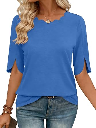 JomeDesign Womens Tops Crew Neck Dressy Casual Blouses Short Sleeve Summer Trendy Tee Shirts 2026 Vacation Fashion Clothes