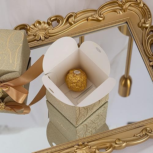 Miniatura 4 de STARSUP - 50 cajas de regalo de boda, caja de regalo de dulces dorados, caja de papel con cinta y pin de perlas para decoración de boda, regalo