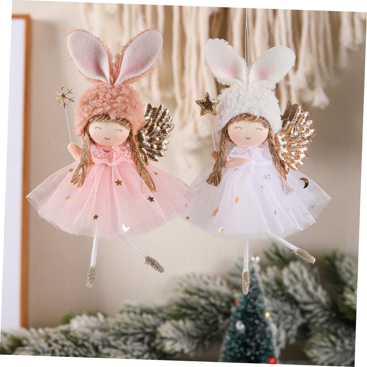 4 Pièces Pendentif poupée Ange poupées d'ornement d'arbre de Noël Ange en Peluche de noël Christmas Tree Xmas Tree poupées de Sapin de noël Ornement Ange Tissu en Fibres Chimiques