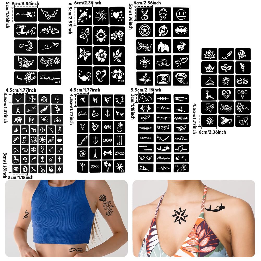 Alaoo 14 Sheets Temporary Tattoo Stencil Kit,Reusable Face Tattoo Stencil,Black Body Stickers for DIY Art Halloween Holiday Party Makeup Body Art Painting - Image 2