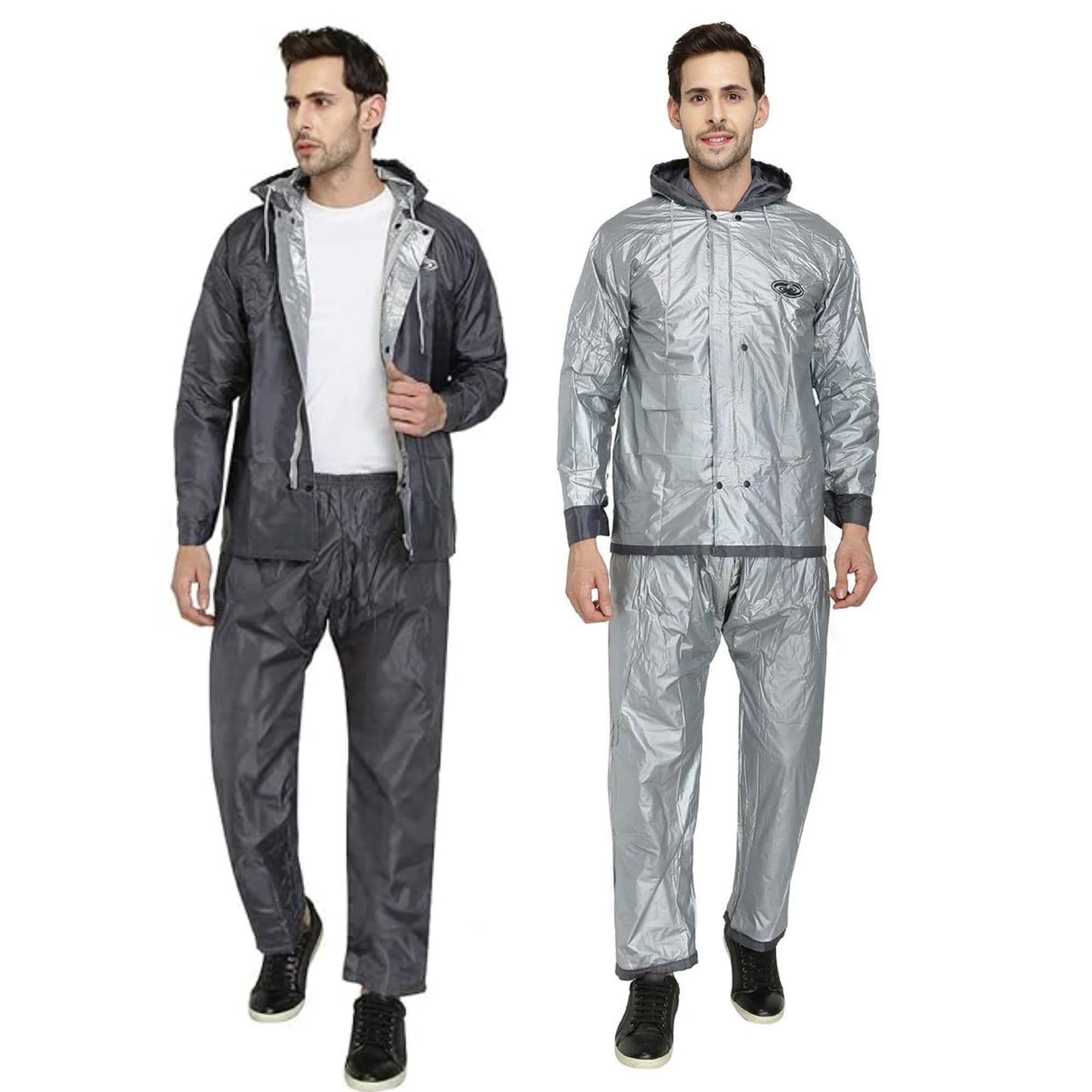 Rain Coat for Men Waterproof with Adjustable Hood along with inner pockets, Waterproof Rainwear Suit with Polyester Jacket, Pants and Waterproof Drawstring (XXL)