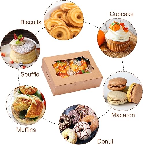 Miniatura 4 de TOMNK 48 cajas de galletas de 8 x 6 x 2.5 pulgadas, cajas de golosinas con ventana de 3 estilos, para fresas de chocolate, muffins, donas y