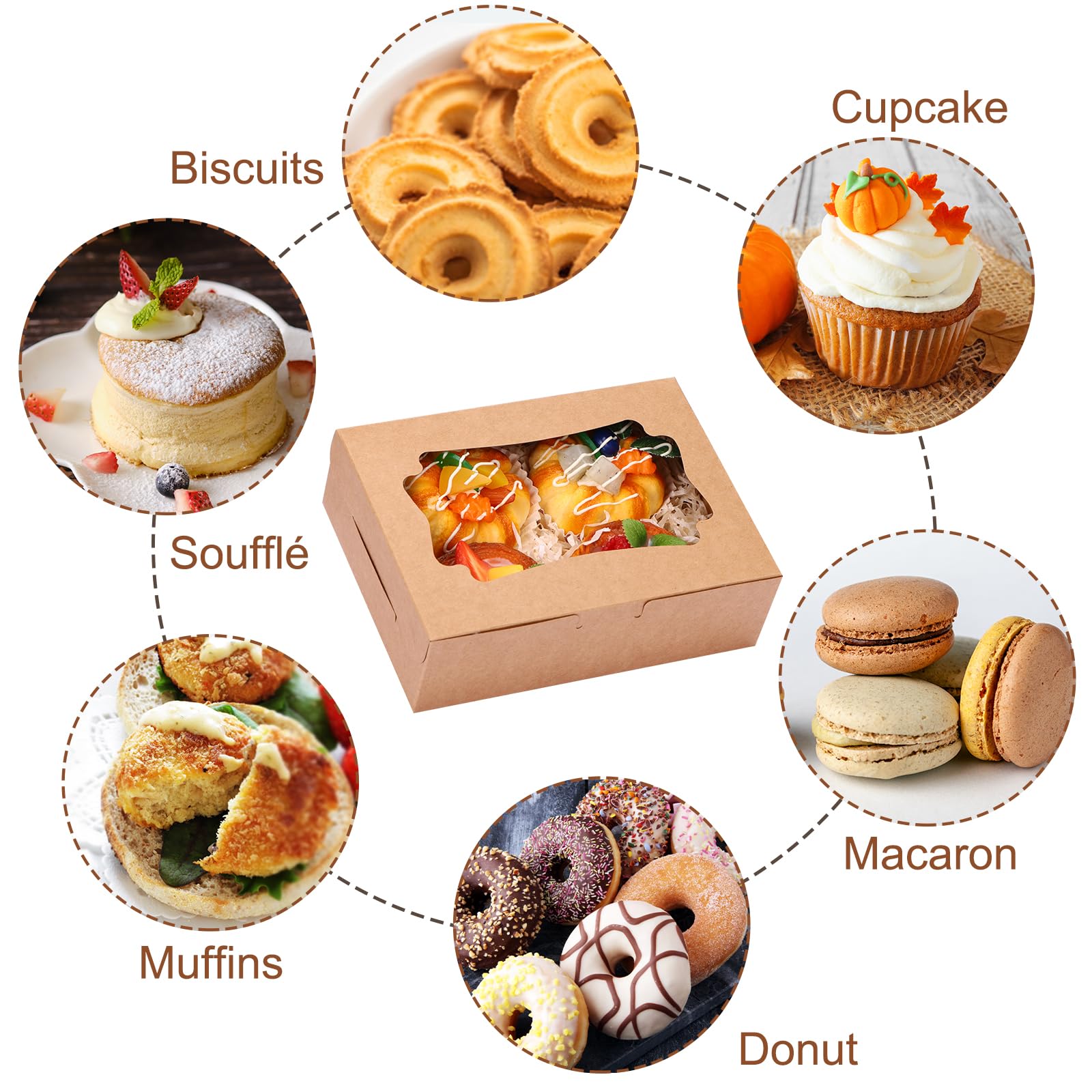 Tomnk 48 cajas de galletas de 8 x 6 x 2.5 pulgadas, cajas de panadería con ventana, cajas de dulces marrones, cajas de postres para chocolate, fresas, magdalenas, donas y recuerdos de fiesta (3