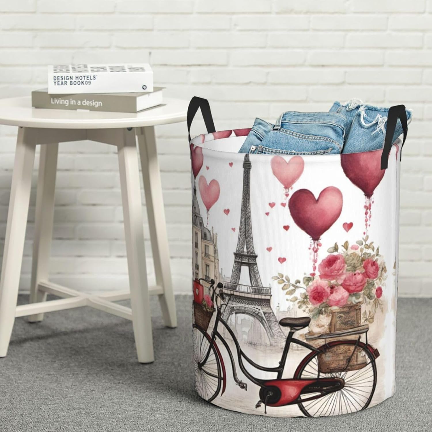 Love Paris Tower Coffee Wine Perfume Bicycle Heart Dirty Clothes Basket,Oxford Cloth Washing Basket For Clothes Storage Organization