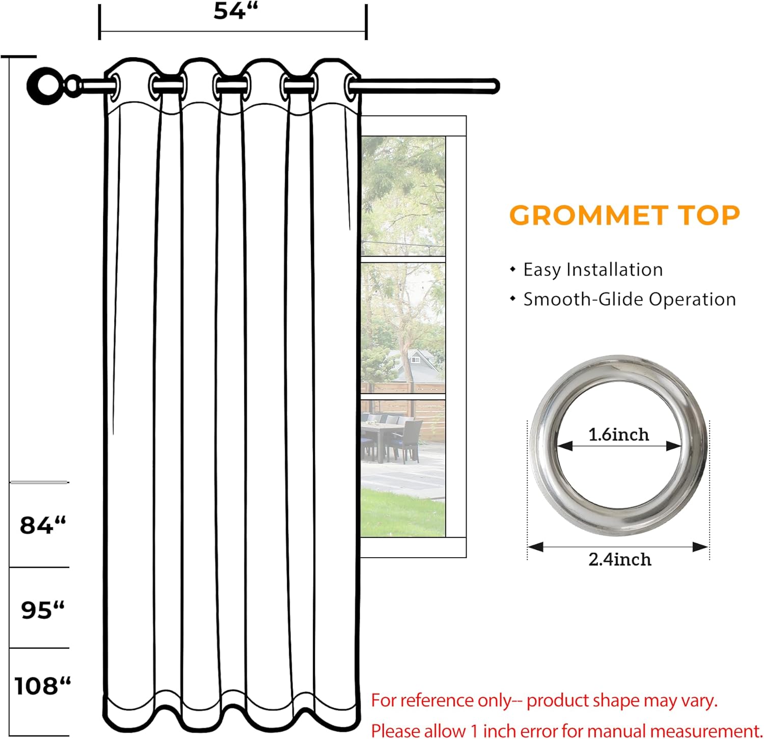 Set of 4 Outdoor Curtains for Patio Waterproof, Grommet Privacy Panels for Porch, Pergola & Gazebo, Light Filtering, Weatherproof, 54W x 84L Inches, Black