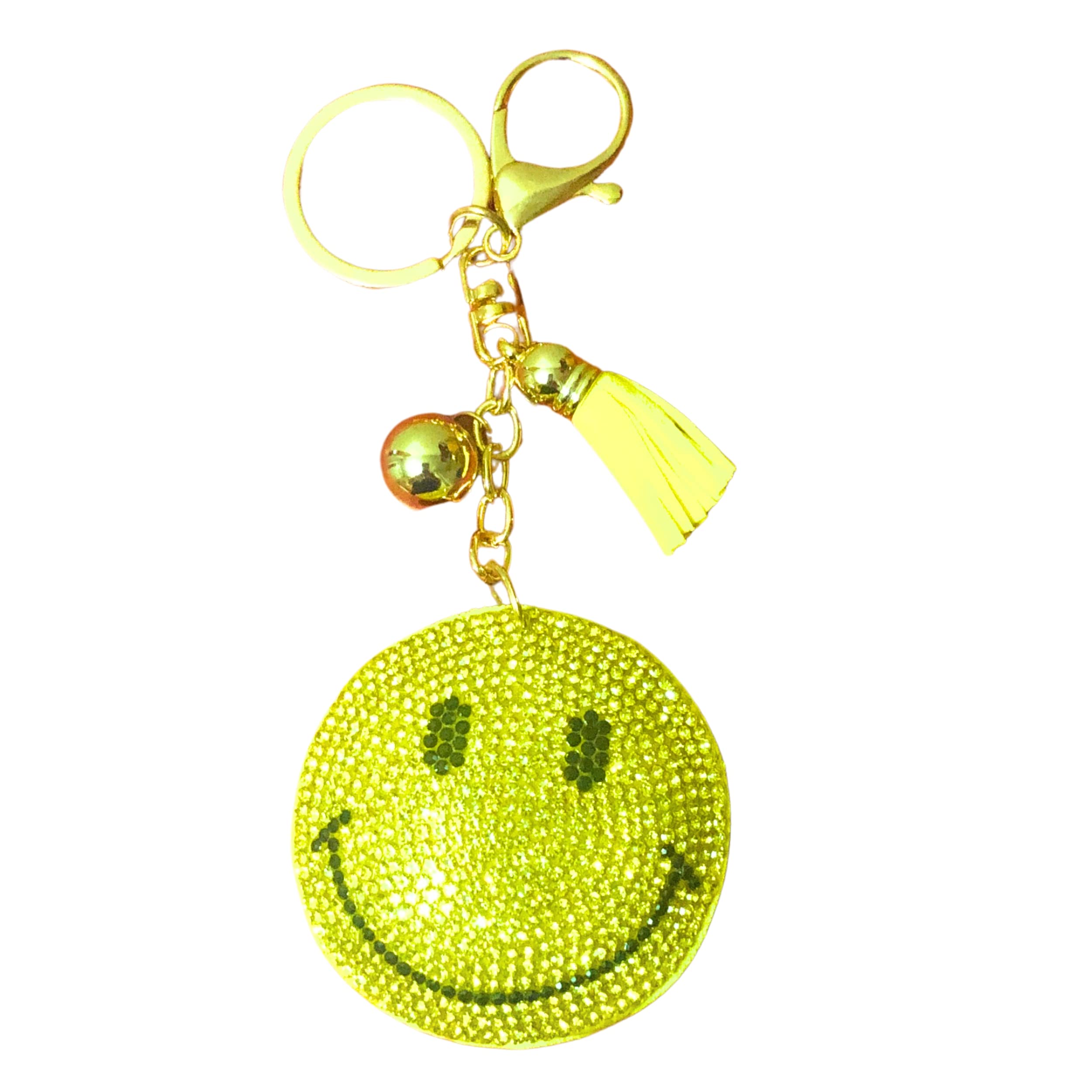Popfizzy Women's Yellow Smiley Face (Gold) Rhinestone Keychains For And Girls, Bling Purse Charms, Birthday Gifts For Her, Backpack Accessory, Bag Charms, One Size