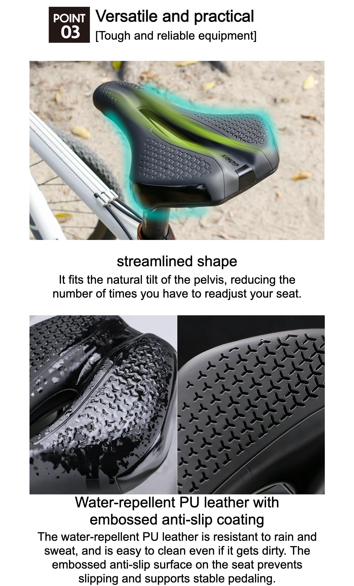 GORIX Asiento de sillín de bicicleta grueso y cómodo, nariz corta, absorción de impactos, bicicleta de carretera de montaña (ADV-ShortFly210)