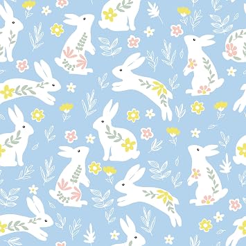 Blue Rabbit Wallpaper Peel and Stick Jumping Bunny Flowers Wallpaper for Kids Room Nursery Bedroom Cute Contact Paper for Cabinets Drawers Shelf Liner 12"x100"