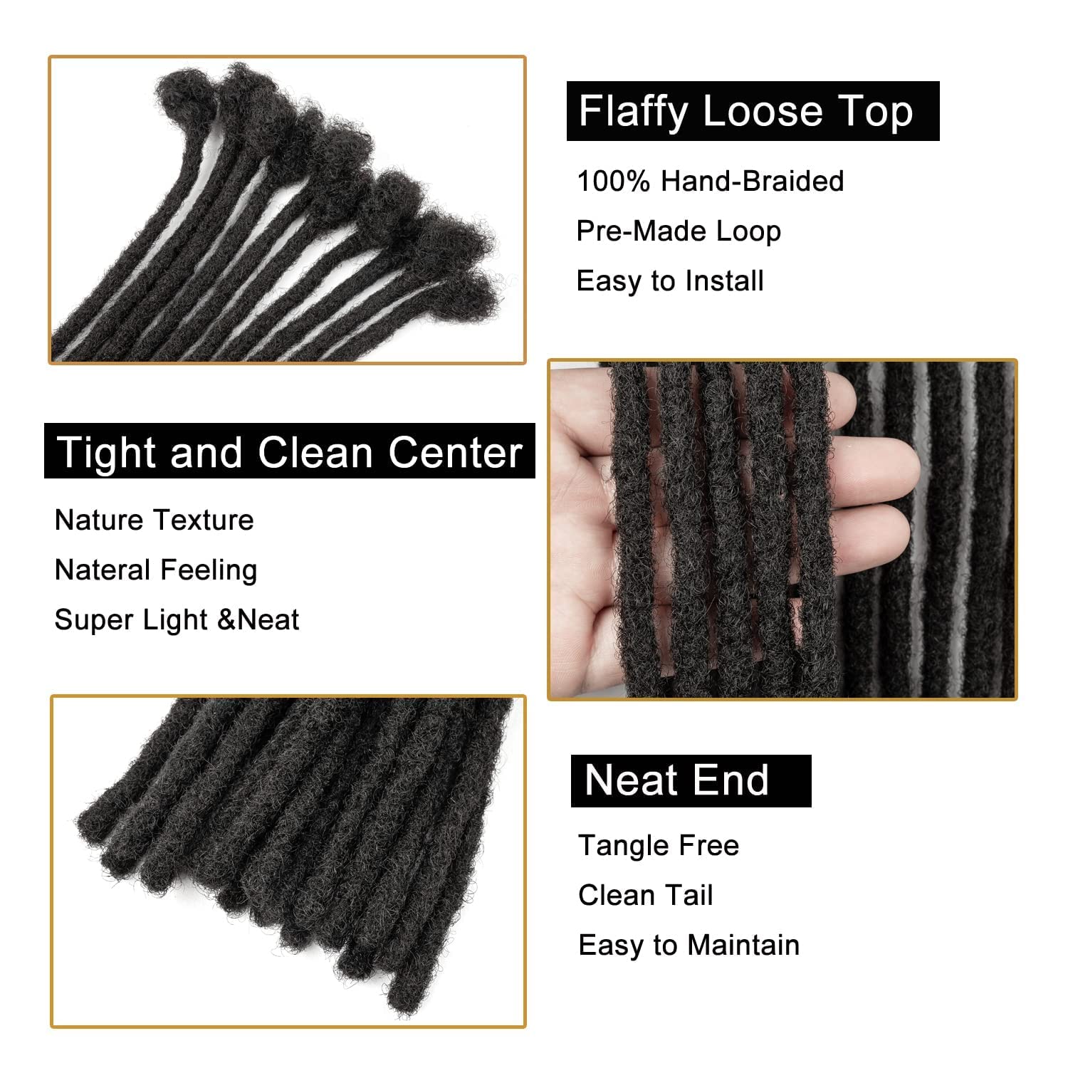 6 Inch 0.6cm Thickness Dreadlock Extensions Human Hair 20 Strands Locs Extensions Real Human Hair, Natural Black for Women Men Kids Full Handmade Permanent Locs