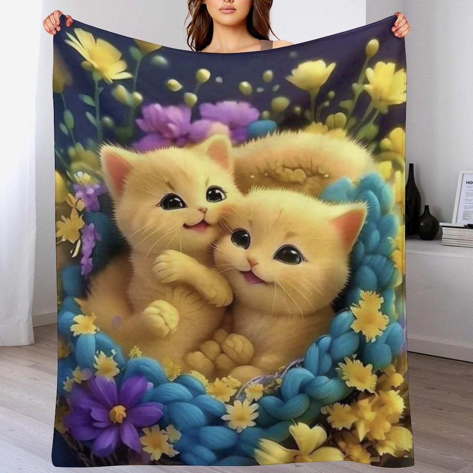 Couverture chat flannel anti-froid pour canapé et lit 130x150cm