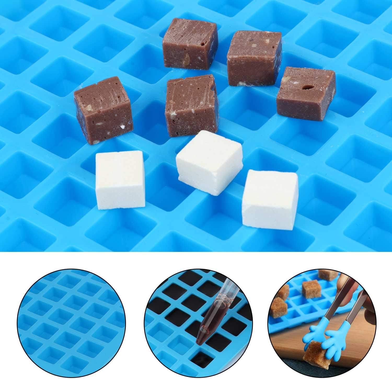 2 pack 126-Cavity Square Silicone Mold Mini Candy Molds Ice Cube Tray with Silicone Dropper Clip for Making Homemade Chocolate Candy，Whiskey Ice Cube,Hard Pralines Gummy Jelly Candy Mold by Arssilee