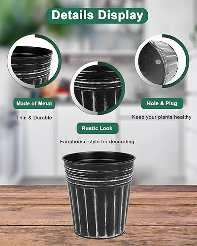 Miniatura 9 de vensovo Macetas rústicas de metal naranja de 7 pulgadas, 6 macetas galvanizadas medianas con orificio de drenaje y tapón de goma, macetas de metal