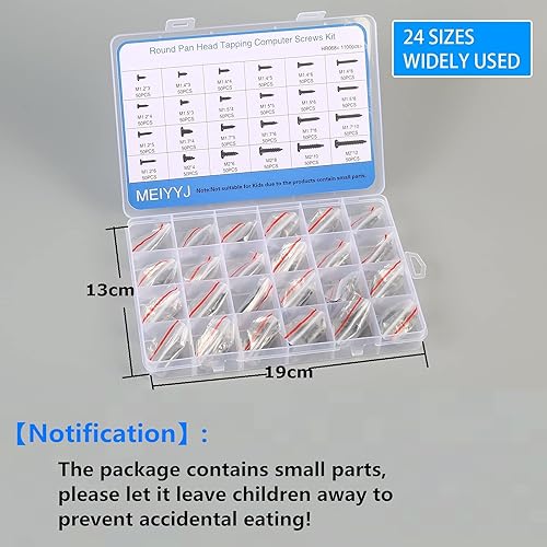 Miniatura 6 de Juego de 1100 tornillos de cabeza redonda para computadora laptop, mini tornillos Phillips avellanados M1.2,M1.4,M1.5,M2 para reparación de