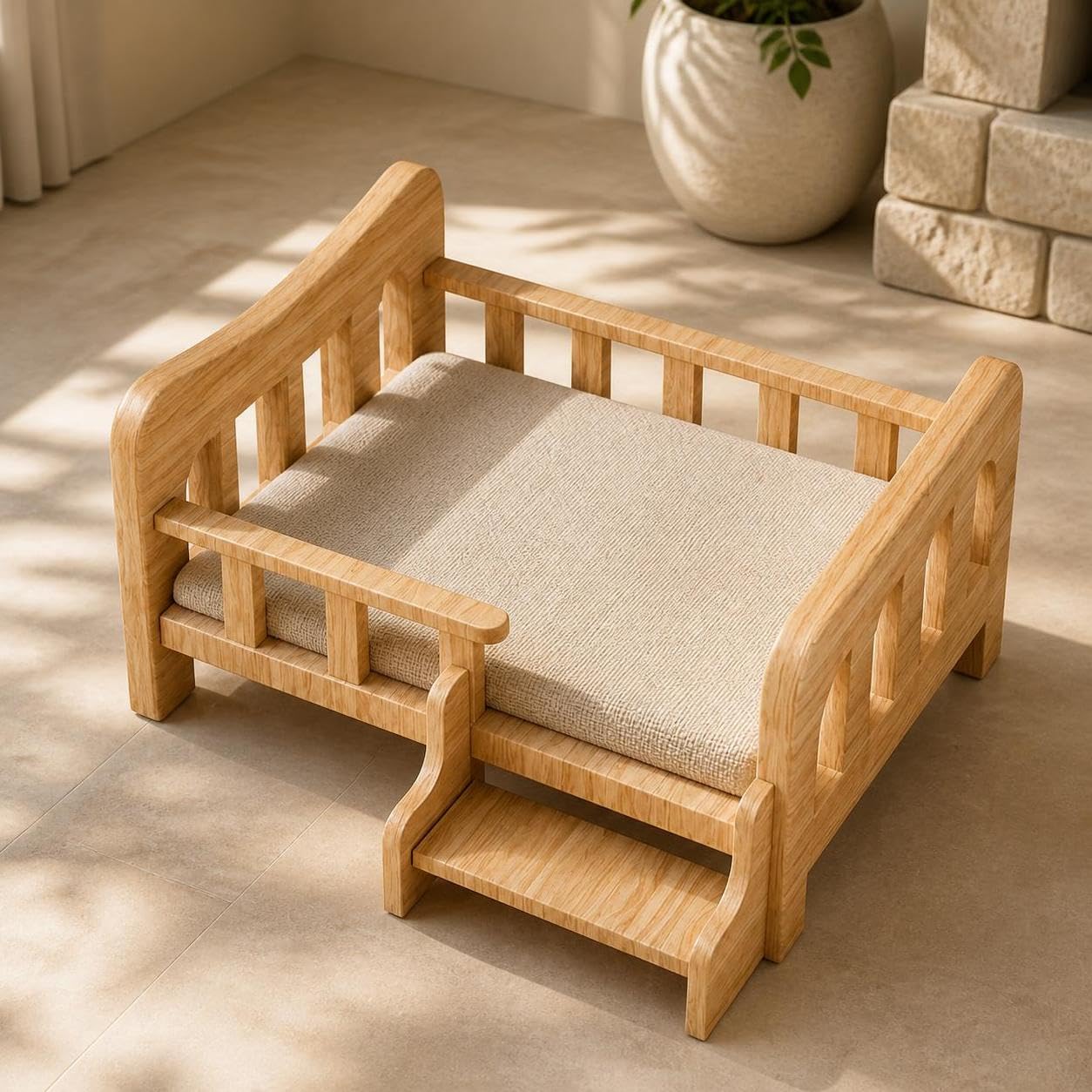 Cuccia per Gatti in Legno Rialzata , Letto in legno+biancheria, <12.5kg