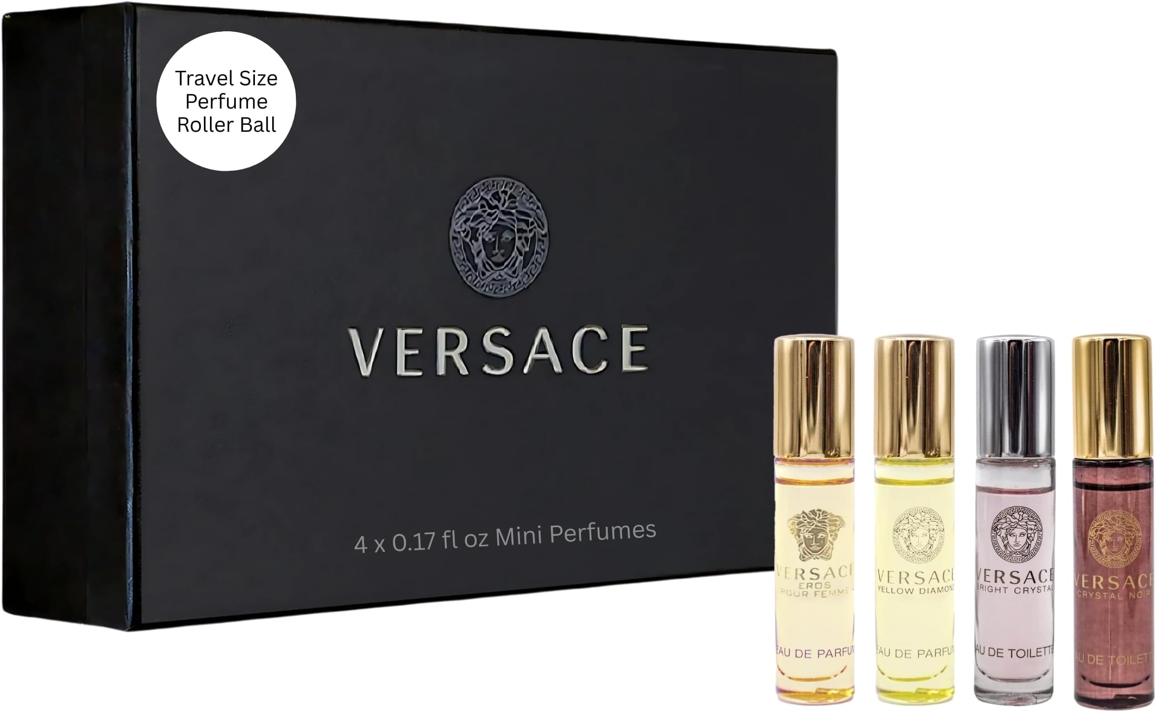 Versace Perfume for Women Variety Mini EDT Rollerball 4-Piece Gift Set – 0.17 Ounce Each
