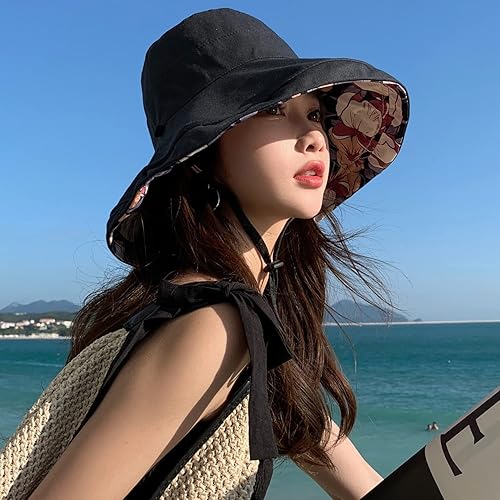 Miniatura 8 de HUAMULAN Sombrero de sol de verano para mujer, ala ancha, borde con alambre, floral, playa, cubo, sombreros reversibles, plegables, protección UV,